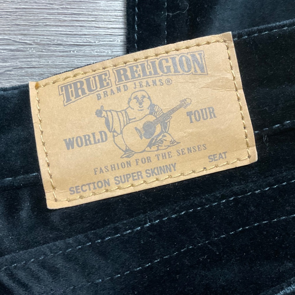 Y2K True Religion Velvet Super Skinny Jeans Womens 29 Black Gold Horseshoe Logo - Picture 8 of 11